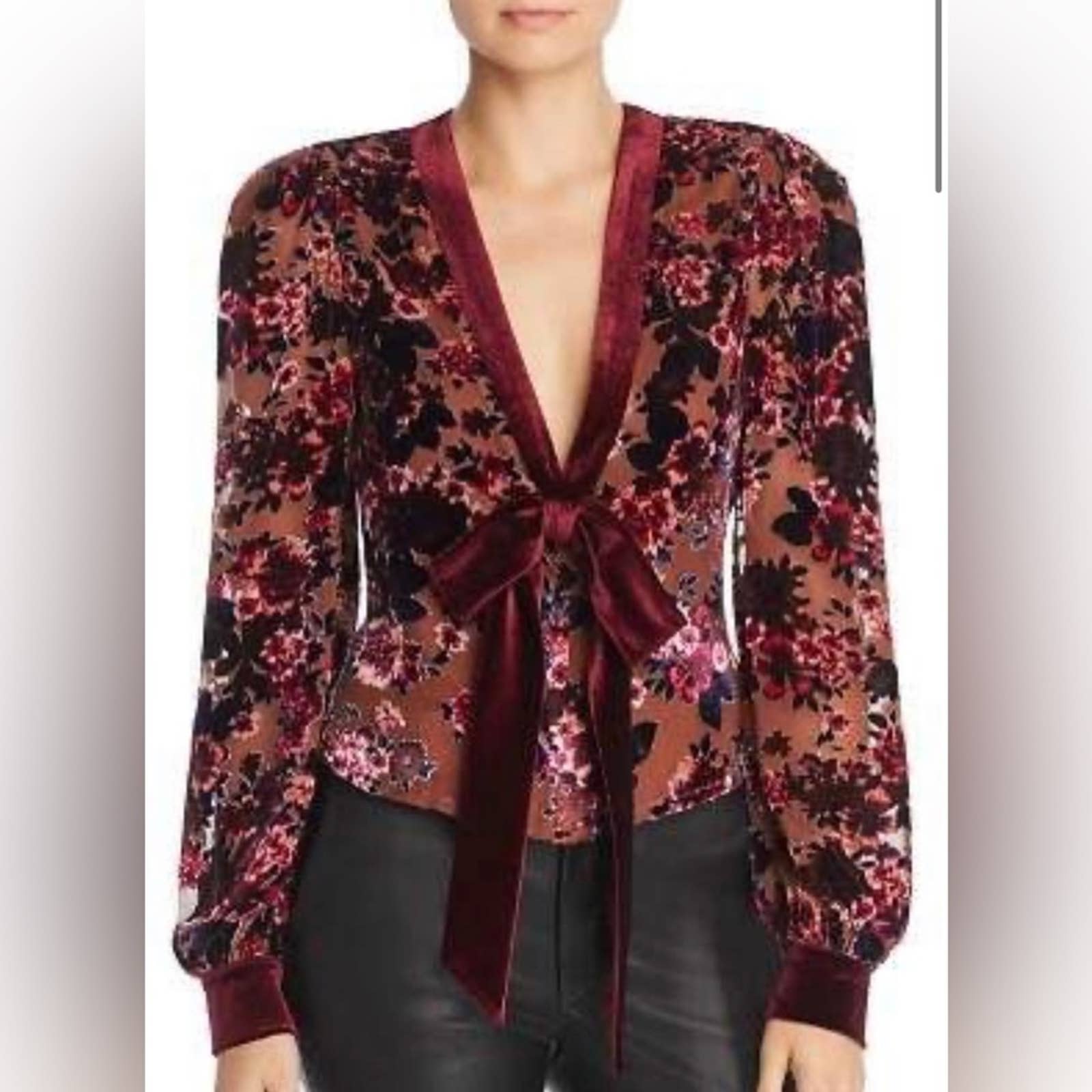 Ronny Kobo Nikki Velvet Floral Burnout V Neck Blouse